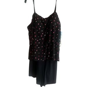 Dream Shaper black and Pink Polka Dot bathing suit size 16